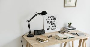 table with a motivational poster